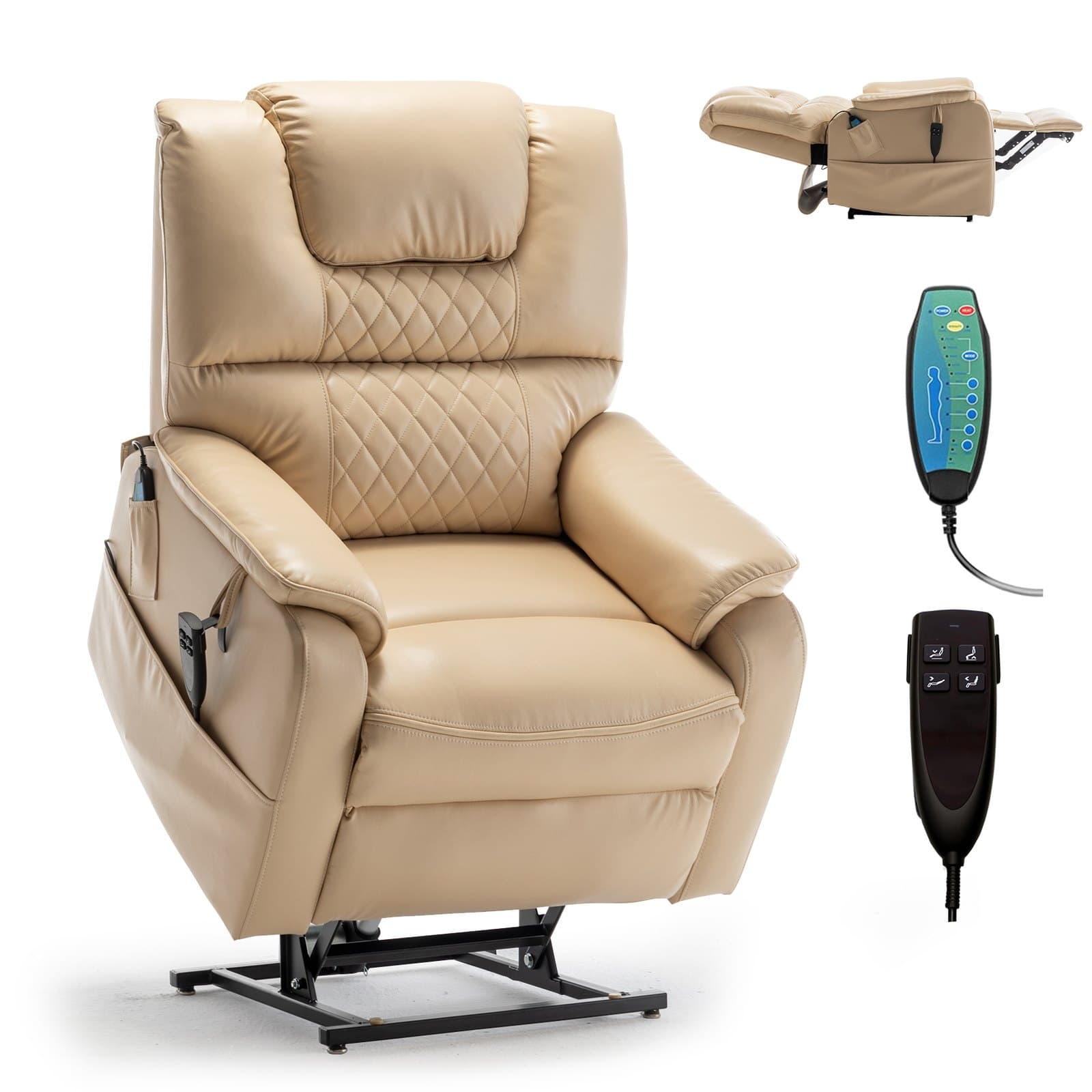 RHHVVR Easy-Clean Faux Leather Lift Recliner senior power lift recliner for daily comfort