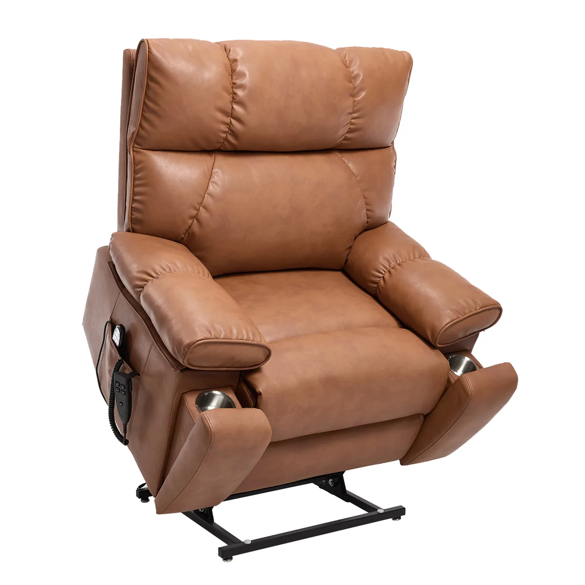 RHHVVR Lay Flat Power Lift Recliner Chair - Faux Leather Orange - image 1