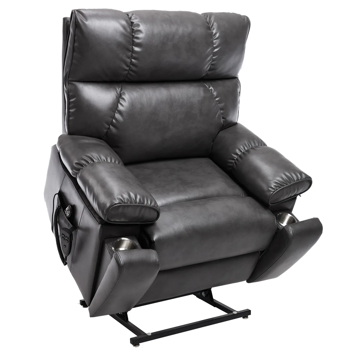 RHHVVR Lay Flat Power Lift Recliner Chair - Faux Leather Dark Gray - image 1