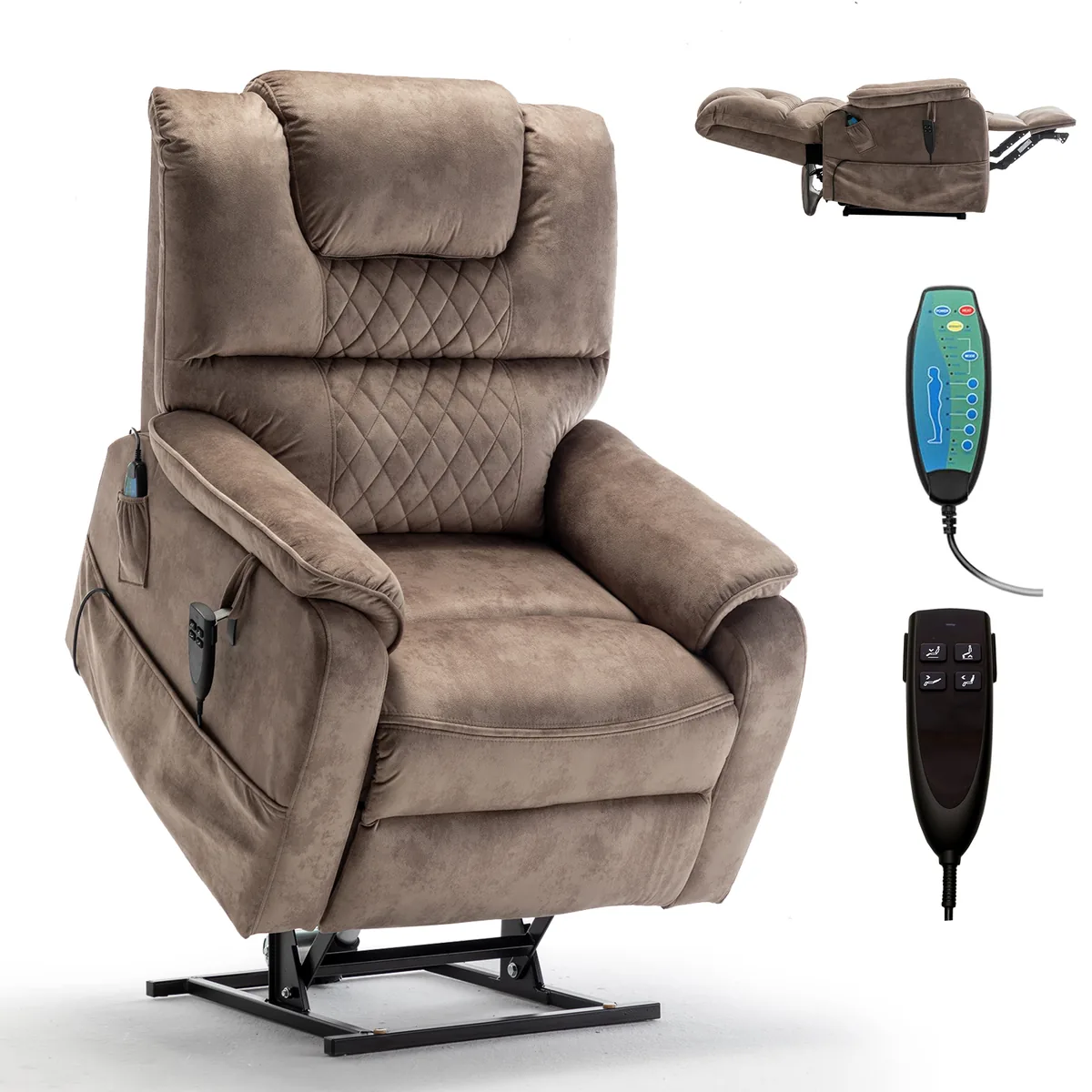 RHHVVR Lay Flat Power Lift Recliner Chair - 25" Velvet Brown - image 1
