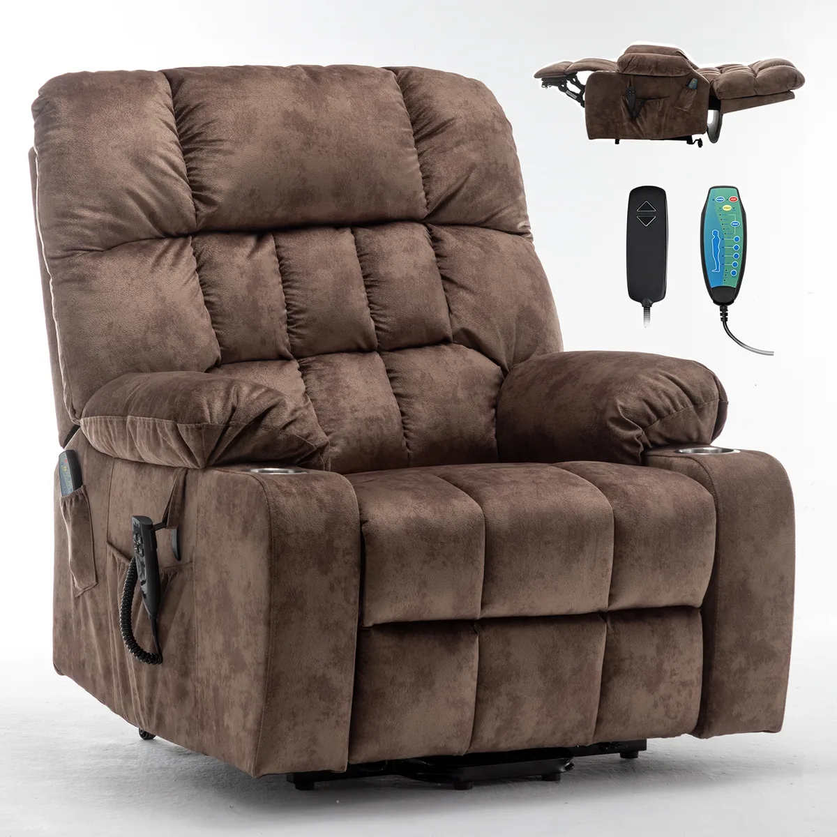 RHHVVR Lay Flat Power Lift Recliner Chair - 25.5" Dual Motor Velvet Brown - image 1