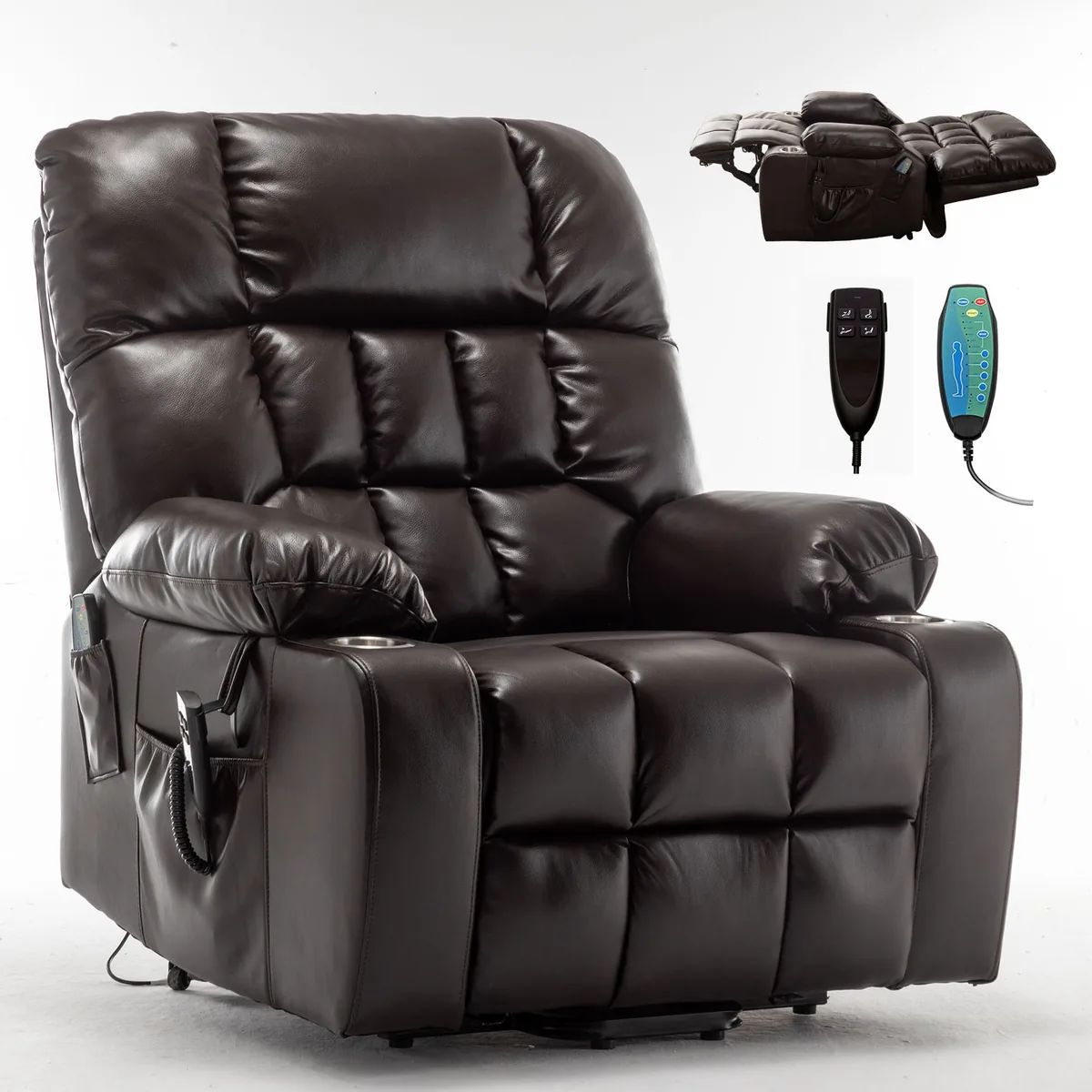 RHHVVR Lay Flat Power Lift Recliner Chair - 25.5" Dual Motor Faux Leather Dark Brown - image 1