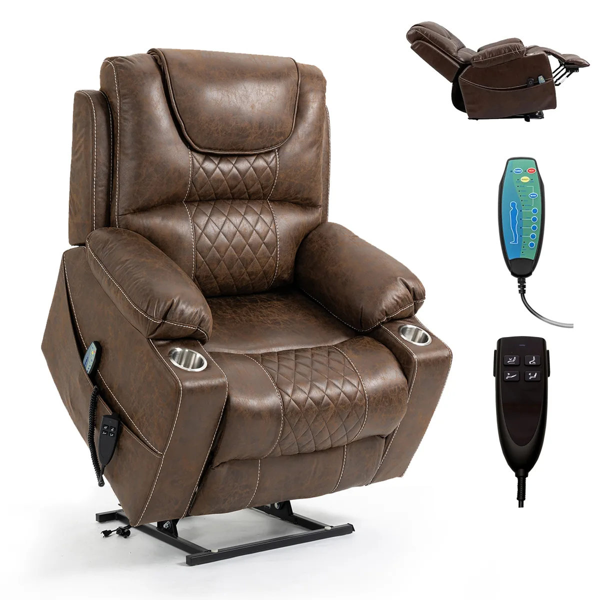 RHHVVR Lay Flat Power Lift Recliner Chair - 25" Faux Leather Coffee Brown - image 1