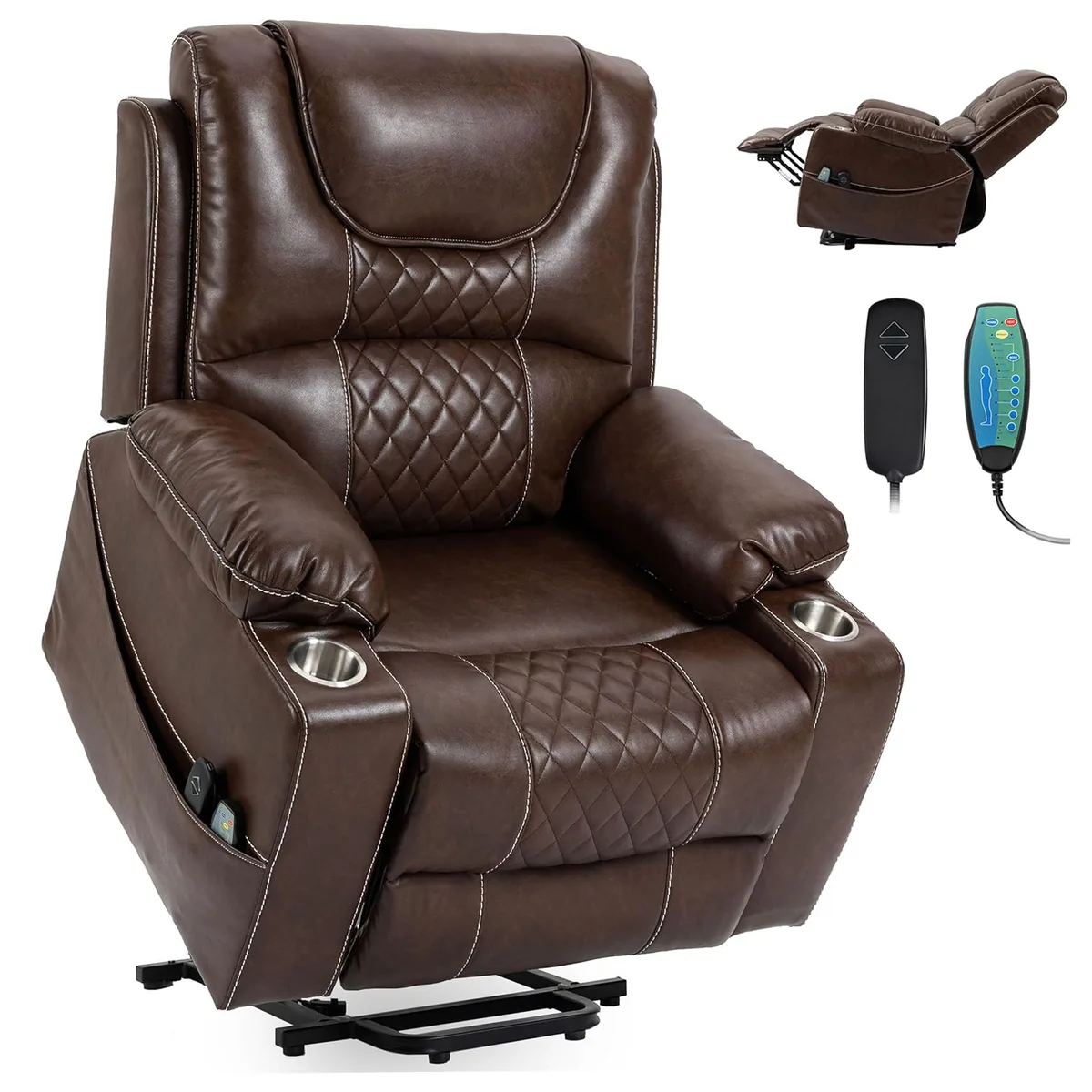 RHHVVR Oversized Lift Recliner Chair - 26" Faux Leather Brown - image 1